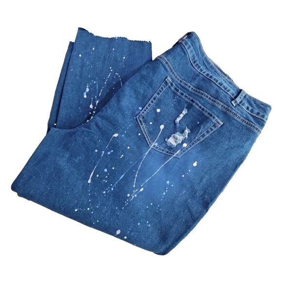 Ashley Stewart Jeans Size 24 (44x26) Distressed Paint Splatter Rhinestones NWT - Picture 5 of 16